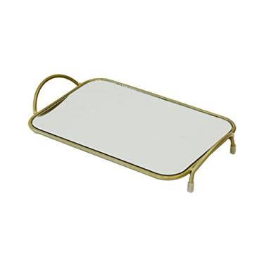 Imagem de Bandeja de serviço Bandeja de espelho criativa bandeja de armazenamento de alça dupla bandeja de armazenamento de mesa bandeja de vidro gateway Bandeja decorativa(B)