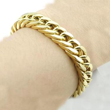 Imagem de Pulseira Elo Duplo Elegante Top Masculina Banhada A Ouro Grossa - Le B