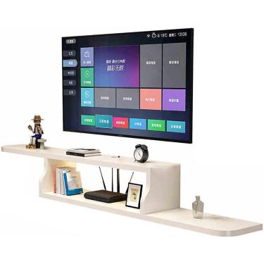 Imagem de Suporte De Tv Flutuante Wjx, Console De Mídia Com Prateleira De Armazenamento, Armário De Tv Montado Na Parede, Suportes De Televisão, Prateleira Montada Na Par, White, 120x20x15cm