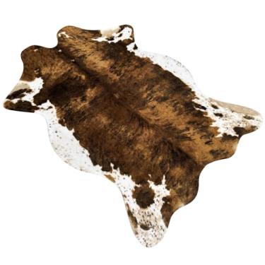 Imagem de Aoczes Tapete pequeno de couro sintético 1,11 x 0,7 m, decoração de casa ocidental, tapete de área com estampa de vaca para quarto, sala de estar, quarto de crianças, escritório, marrom