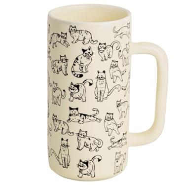 Imagem de Caneca de cerâmica de gato, 400 ml xícara de café com estampa engraçada fofa com alça grande, canecas de porcelana altas para chá, latte, chocolate quente - presente para amantes de gatos para