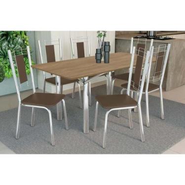 Imagem de Sala de Jantar Completa Elba c/ Tampo de Madeira 160cm e 6 Cadeiras Fl