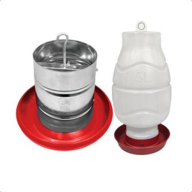 Imagem de Kit Comedouro Tubular 5kg e Bebedouro Rosca 5L Aves - AVIPET