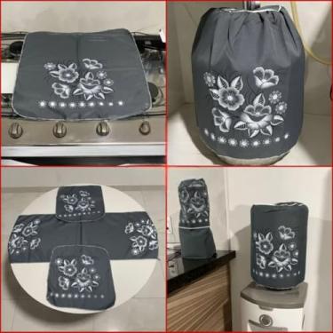 Imagem de Kit Cozinha 7 Peças, Capas para Eletrodomésticos e Panos de Copa, Tecido Oxford, Cinza, Estilo Moderno