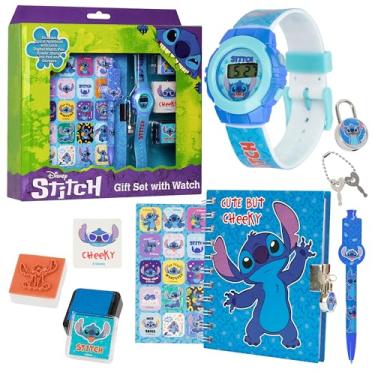 Imagem de Disney Stitch Relógio digital diário com cadeado para meninas e meninos, linda espiral, caneta, carimbo, almofada de tinta divertida, coisas fofas, presentes para crianças