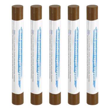 Imagem de HARFINGTON 5 peças de bastões de enchimento de madeira, cera de madeira, retoque de móveis, gizes de cera de reparo para madeira, cinza carbono