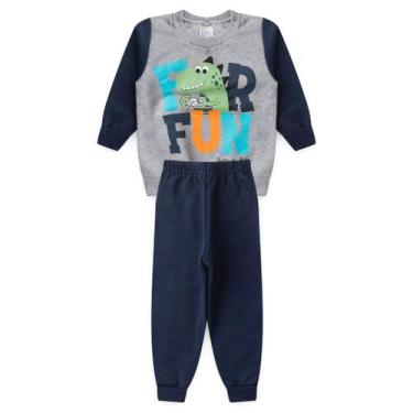 Imagem de Conjunto Infantil Masculino 1 a 3 Anos Moletom Peluciado Estampa Dino 