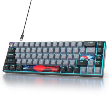 Imagem de Teclado para jogos Ussixchare 65%, teclado mecânico de 68 teclas, retroiluminado por LED, ultracompacto, com tecla vermelha para Windows Laptop Gamer
