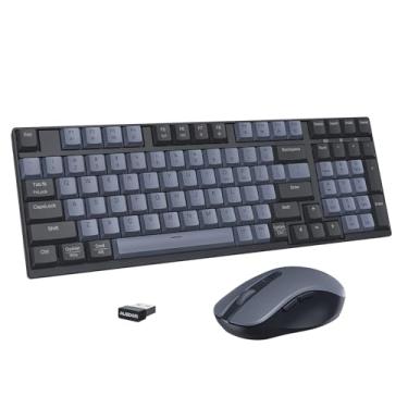 Imagem de AUSDOM Combo de teclado e mouse sem fio – sensação mecânica de 98 teclas, teclado silencioso de 2,4 G e mouse silencioso ajustável de 3 DPI, teclado numérico, alimentado por bateria, plug & play para