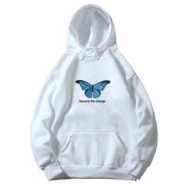 Imagem de Blusa De Frio Moletom Borboleta Frase Canguru Feminino Blusão Com Capu