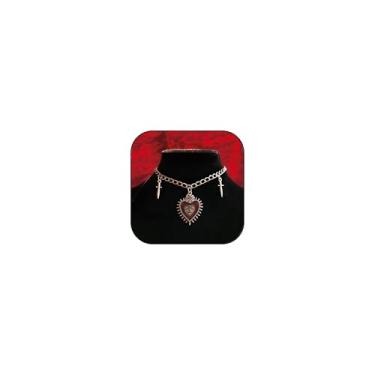 Imagem de TACBSP Colar gótico de coração com olho turco para mulheres, vintage, lua de sangue, crescente, colar com pingente de cristal vermelho, joia de Halloween, presentes, Large, Metal, Sem Pedra Preciosa