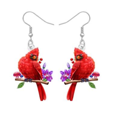 Imagem de DALANE Brincos de acrílico cardeal do norte com pingente de animais inspirados na natureza, acessórios de joias, presentes de pássaros para mulheres, amuletos de pássaros, Medium, Acrílico, Sem pedra