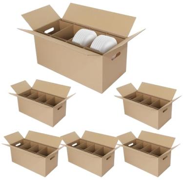 Imagem de Fuyoooo 6 conjuntos de caixas de embalagem de pratos 60 x 30 x 28 cm kit de caixas de mudança de cozinha caixas de embalagem de pratos para mover pratos e artigos de vidro