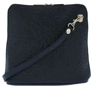 Imagem de Fioretta Bolsa tiracolo feminina italiana em relevo de couro legítimo, Azul marinho