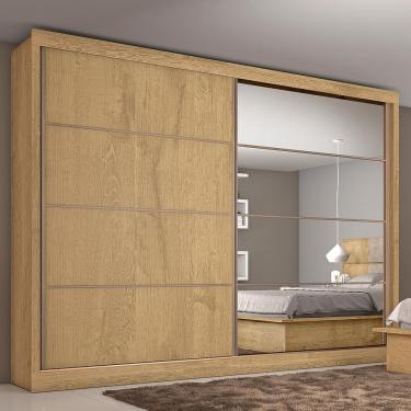 Imagem de Guarda-Roupa Sevilha Flex Com 2 Portas, 6 Gavetas, 10 Prateleiras E Espelho Made Marcs Amendôa/Off White/Amendôa