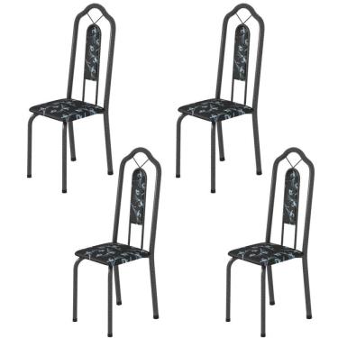 Imagem de Kit 4 Cadeiras Tubular Bianca Soma Móveis Martelado Prata/Preto Floral
