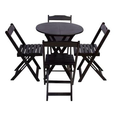 Imagem de Jogo De Mesa Dobravel Com 4 Cadeiras Tampo Redondo 70X70 Tabaco - Marrom