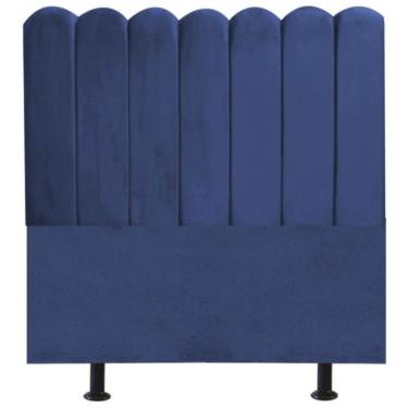 Imagem de Cabeceira Nuvem Cama Solteiro 90cm Alanis Suede Azul Marinho