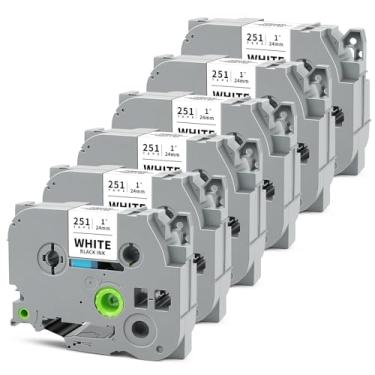 Imagem de HUIMAZJIA Tze251 Fita branca laminada de 24 mm 2,4 cm compatível com fita adesiva Brother de 24 mm Tze-251 Tz-251 PTouch Tz 24 mm 2,5 cm preto sobre branco para PTD600 PTD610BT PTP710BT PTP750W