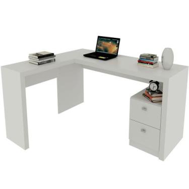 Imagem de Mesa de Canto para Escritório em L Angular com 2 Gavetas - Tecnomobili