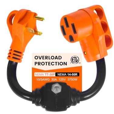 Imagem de Gociean Adaptador De Proteção Contra Sobrecarga 30 A Para 50 Rv Com Disjuntor, Indicador Led Energia Elétrica Nema Tt-30P 14-50R, Cabo Dogbone, 18"
