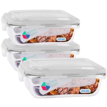 Imagem de Potes de Vidro Hermético 370ml com Tampa Kit com 3 Unidades Livre de BPA Refeições Marmitas e Armazenamento