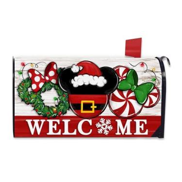 Imagem de FBCOO Capa Para Caixa De Correio Boas-Vindas Natal Com Papai Noel, Tamanho Padrão Magnético, 20,5" X 18", Guirlanda Doces Hortelã-Pimenta, Decoração Decorativa Correio, Jardim, Quintal E Área Extern