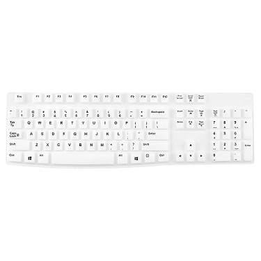 Imagem de Boaulee Capa de teclado para teclado USB ergonômico Logitech K120 e MK120 - layout dos EUA, à prova d'água, antipoeira, proteção e durabilidade aprimoradas (branco)
