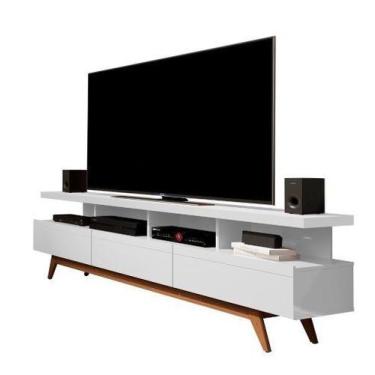 Imagem de Rack Retrô TV Até 72 Polegadas Pés De Madeira 3 Gavetas 4 Nichos Vivar