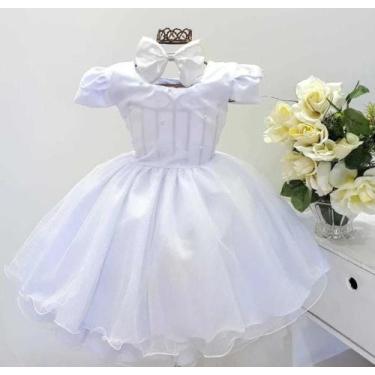Imagem de Vestido Infantil Branco Daminha Festa Luxo E Tiara - Pingo De Gente Ba