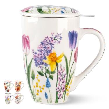 Imagem de GBHOME Caneca de chá com infusor e tampa, copo grande de folhas soltas de cerâmica de 510 g, pode ir ao micro-ondas, lavável na lava-louças, perfeita para amantes de chá