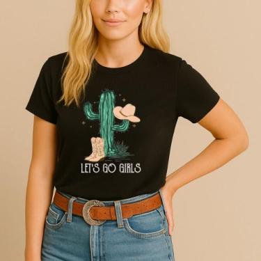 Imagem de T-shirt Algodão Feminina Estamp Let's Go Cacto Verde Linda Minimalista