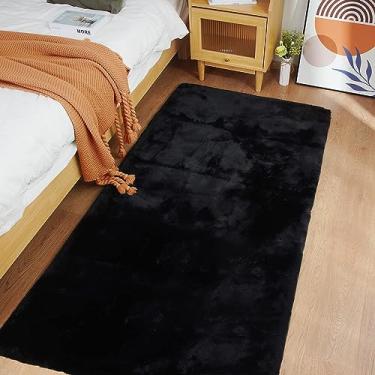 Imagem de Ghouse Tapete ultramacio de pele de coelho sintético, lavável à máquina para quarto, tapetes fofos para sala de estar, tapete sem queda de pele de carneiro tapetes pretos 6 x 2 m