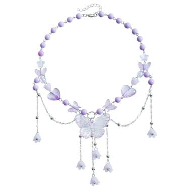 Imagem de Y2k Gargantilha de borboleta com borla boêmia, pingente de resina em camadas, rosa, coração, borboleta, flores, fada, chique, com franjas, para mulheres, boêmio, verão, férias, formatura, festa