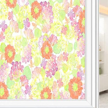 Imagem de Película de janela de privacidade de flores, textura de estilo floral, filme de vidro para sala de estar e escritório em casa, L90 x C 190 cm