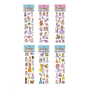 Imagem de 02 Cartelas de Adesivos Coração Mangá Hel lo Kit ty Unicórnio Princesas Pônei Carinha Feliz Bolha 3D Alto Relevo (02 Cartelas Princesa Sofia)