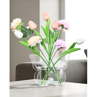 Imagem de COJOSQC Vaso de flores acrílico em forma de borboleta com tesoura e fita para plantas, vaso decorativo transparente para mesa de escritório em casa, decoração de prateleira exclusiva e decoração de