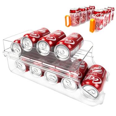 Imagem de Dispensador de latas para geladeira, suporte de refrigerante, organizador de latas de geladeira para despensa, empilhável, inclui 2 suportes portáteis para latas de bebidas