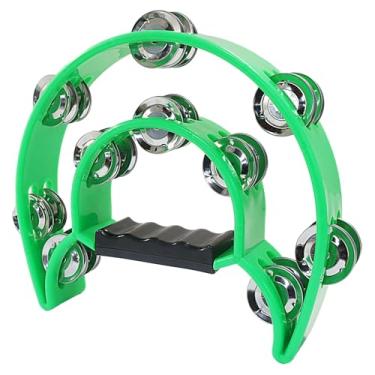 Imagem de PHITUODA Pandeiro, fileira dupla, jingles de metal, percussão manual, pandeiro de meia lua para crianças/adultos/festa infantil - verde
