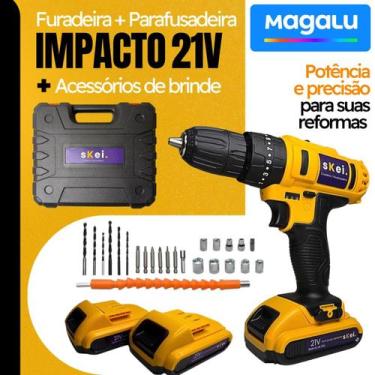 Imagem de Parafusadeira e Furadeira 21V Com Função Impacto Duas Baterias De brin