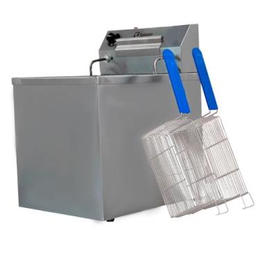 Imagem de Fritador Fritadeira Elétrica de Aço Inoxidável Industrial de Mesa Bancada para Restaurante Profissional 15 Litros Zona Fria Óleo Fritura com 2 Cestos SFE15M Sebem 127V
