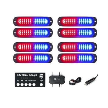 Imagem de Kit de luzes estroboscópicas policiais de LED vermelhas/azuis Xprite, suporte de superfície, grade, marcador, painel de controle, aviso de emergência em carros, caminhões, quadriciclos, motos, 8 peças