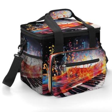 Imagem de Bolsa térmica colorida com impressão de teclado de piano grande capacidade à prova de vazamento para piqueniques, viagens e aventuras ao ar livre