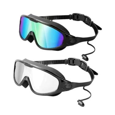 Imagem de Vaveren Óculos de natação com protetor auricular, 2 peças, visão ampla de 180°, à prova d'água, com estojo de armazenamento, fone de ouvido antiembaçante, Multi E Claro