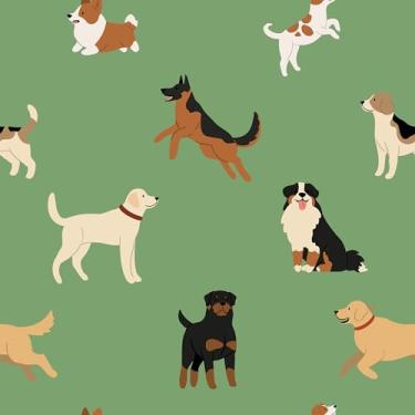 Imagem de EaseStick Papel de parede de cachorro fofo papel de contato verde 45 x 406 cm autoadesivo animal crianças papel de parede adesivo para quarto de bebê papel de contato de cachorro removível para