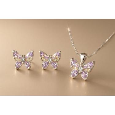 Imagem de Conjunto borboleta em prata 925 legitima Ice Cutting candy color - Sb 