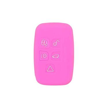 Imagem de SEGADEN Capa protetora de silicone com suporte de capa protetora compatível com Land Rover LR4 Range Rover 5 botões Smart Remote Key Fob CV4982 Kitty Pink