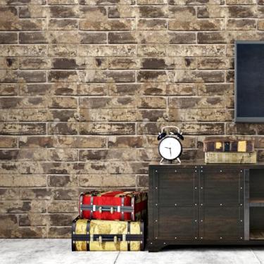 Imagem de Wallercity Papel de parede cinza tijolo descasque e cole papel de parede de tijolo falso papel de contato de vinil de pedra autoadesivo 40 cm x 192 cm vintage cinza rock papel de parede removível para