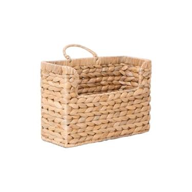 Imagem de GYASVWU Cesta suspensa de jacinto de água com alça, armazenamento de cestas de parede, cesta de vime, organizador de parede, cestas de fazenda para armazenamento de flores/revistas/frutas (jacinto de