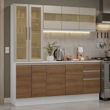 Imagem de Armário De Cozinha Compacta 100% Mdf 180 Cm Branco/rustic/crema Smart Madesa 03 Branco/rustic/crema Branco/rustic/crema